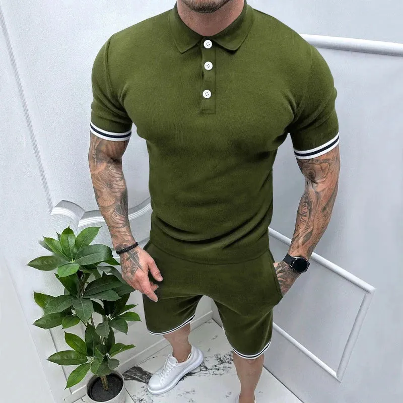 BONSIR  -  2024 Spring Summer Fashion Two Piece Suits Mens Short Sleeve Patchwork Polo Shirts And Shorts Sets For Men New Casual Outfits