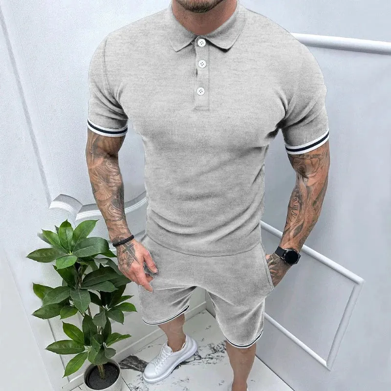 BONSIR  -  2024 Spring Summer Fashion Two Piece Suits Mens Short Sleeve Patchwork Polo Shirts And Shorts Sets For Men New Casual Outfits