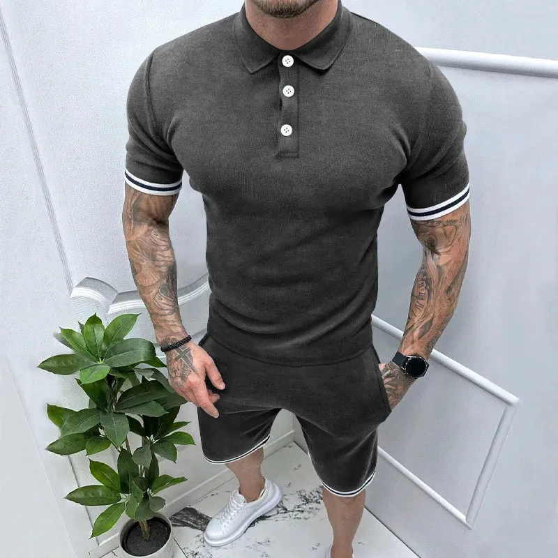 BONSIR  -  2024 Spring Summer Fashion Two Piece Suits Mens Short Sleeve Patchwork Polo Shirts And Shorts Sets For Men New Casual Outfits