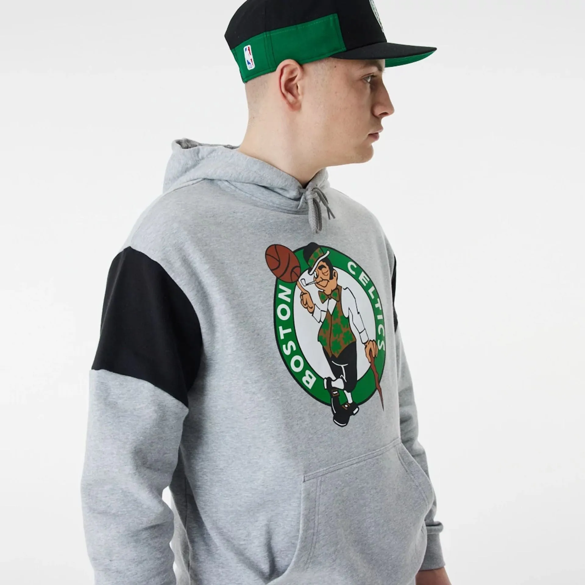 Boston Celtics NBA Colour Block Grey Oversized Hoodie