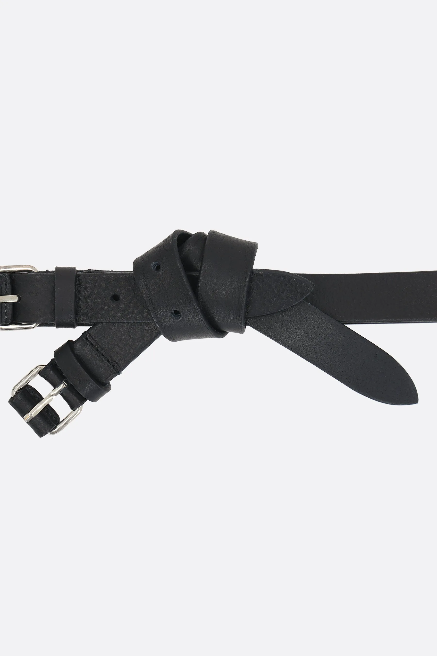 Bow grainy leather belt