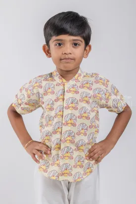 Boys Rajasthani Printed Yellow Cotton Shirt By The Nesavu