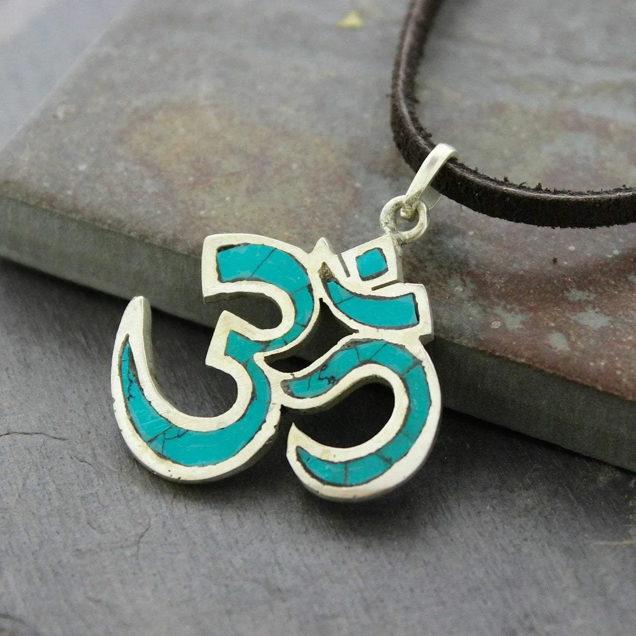 Brass Om Turquoise Pendant