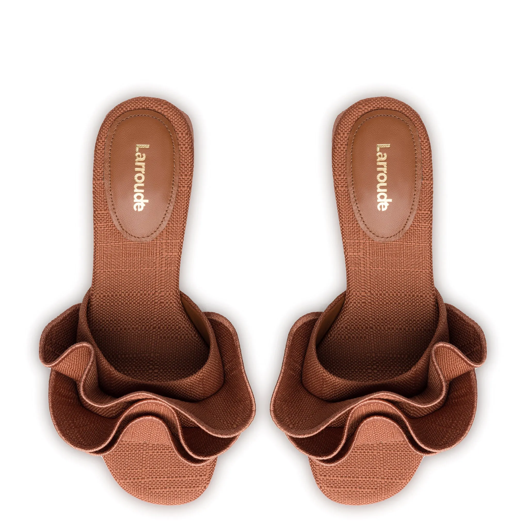 Brigitte Ruffle Mule In Caramel Raffia