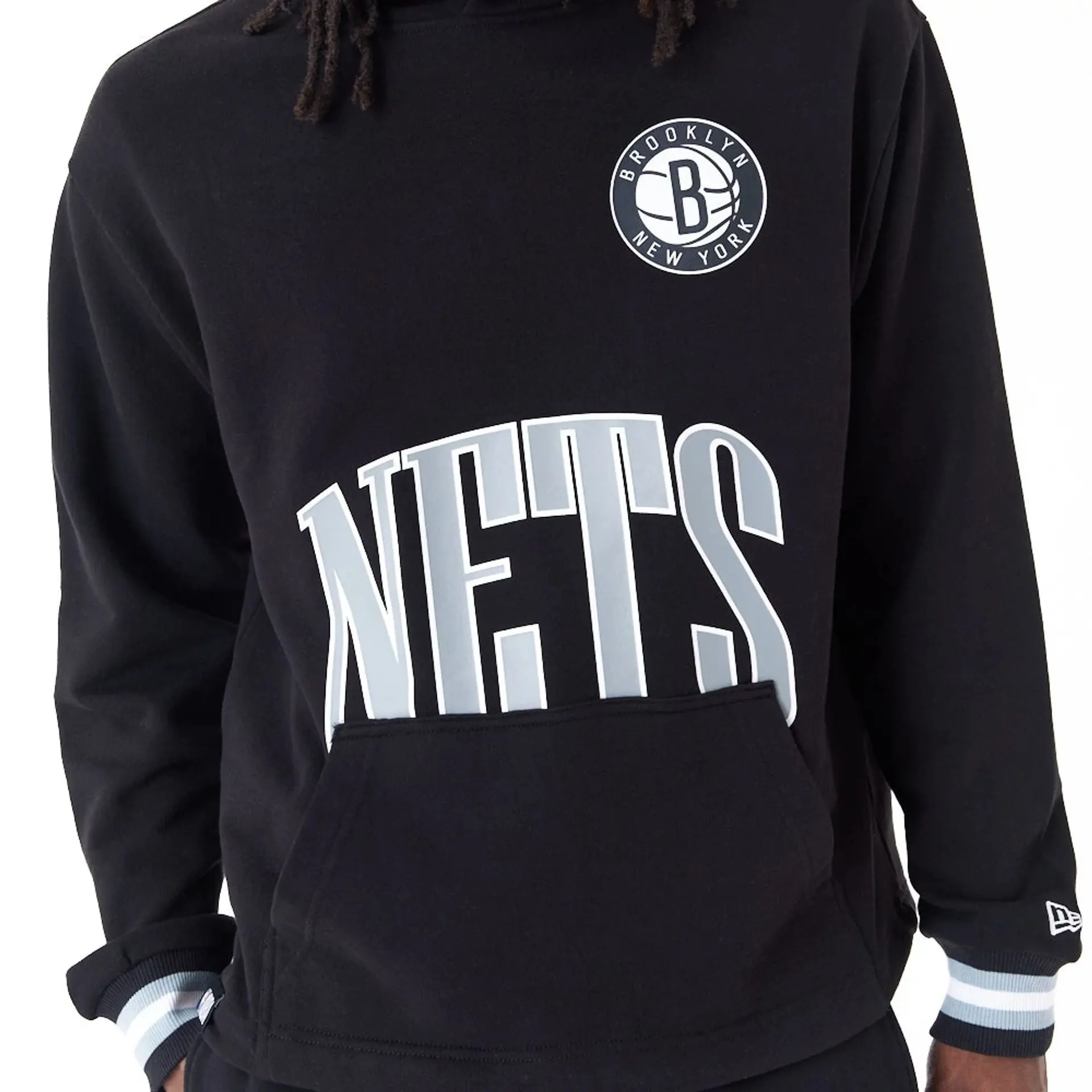 Brooklyn Nets NBA Arch Graphic Black Oversized Pullover Hoodie