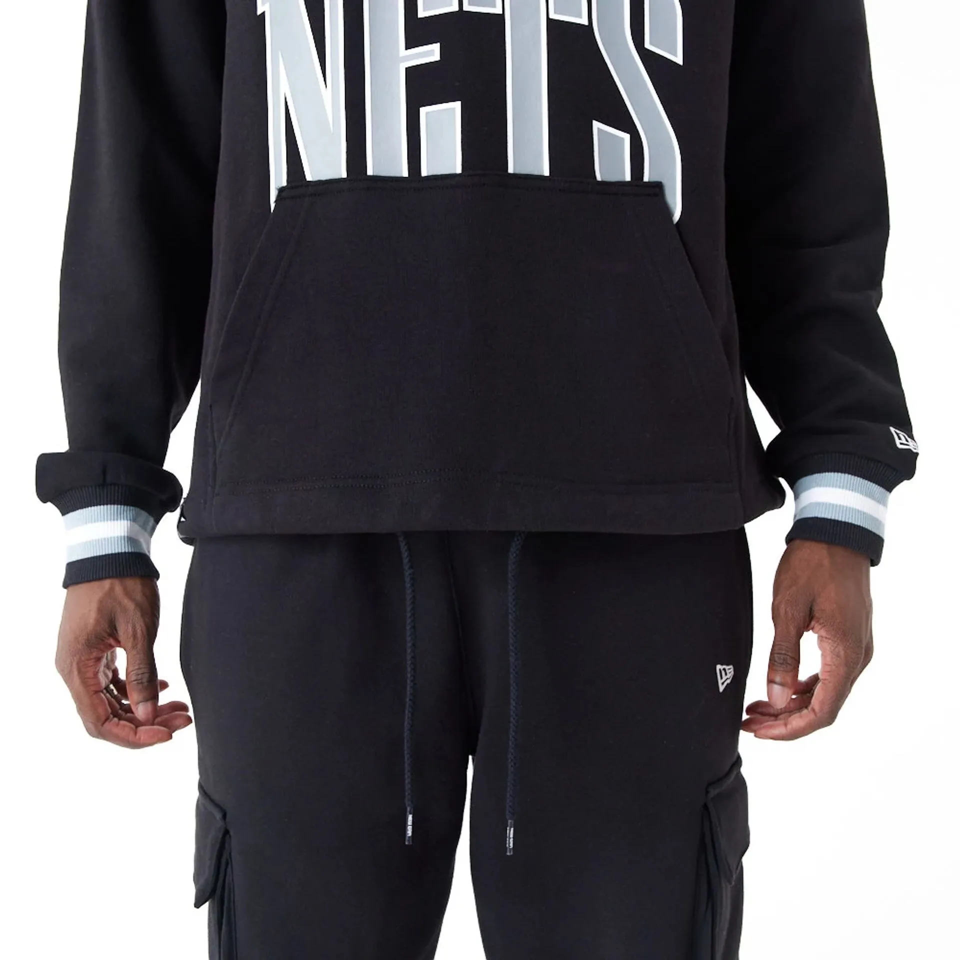 Brooklyn Nets NBA Arch Graphic Black Oversized Pullover Hoodie