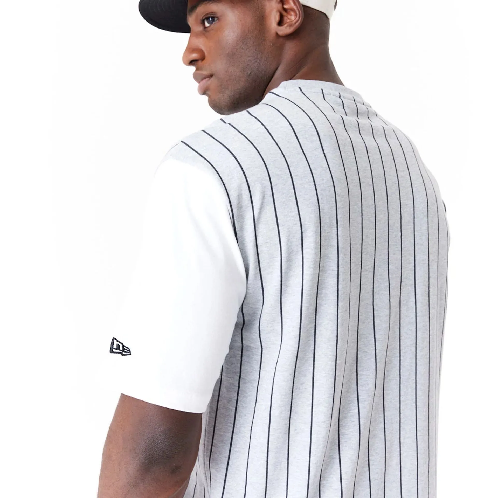 Brooklyn Nets NBA Half Pinstripe Grey Oversized T-Shirt