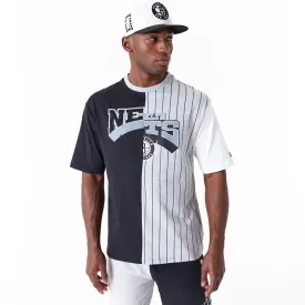 Brooklyn Nets NBA Half Pinstripe Grey Oversized T-Shirt