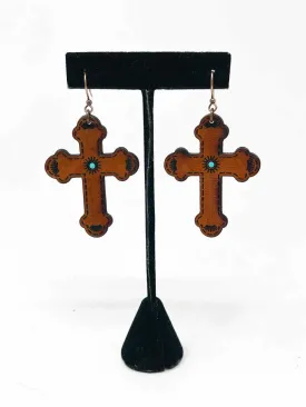 Brown/Black Cross Leather Jewelry Earrings