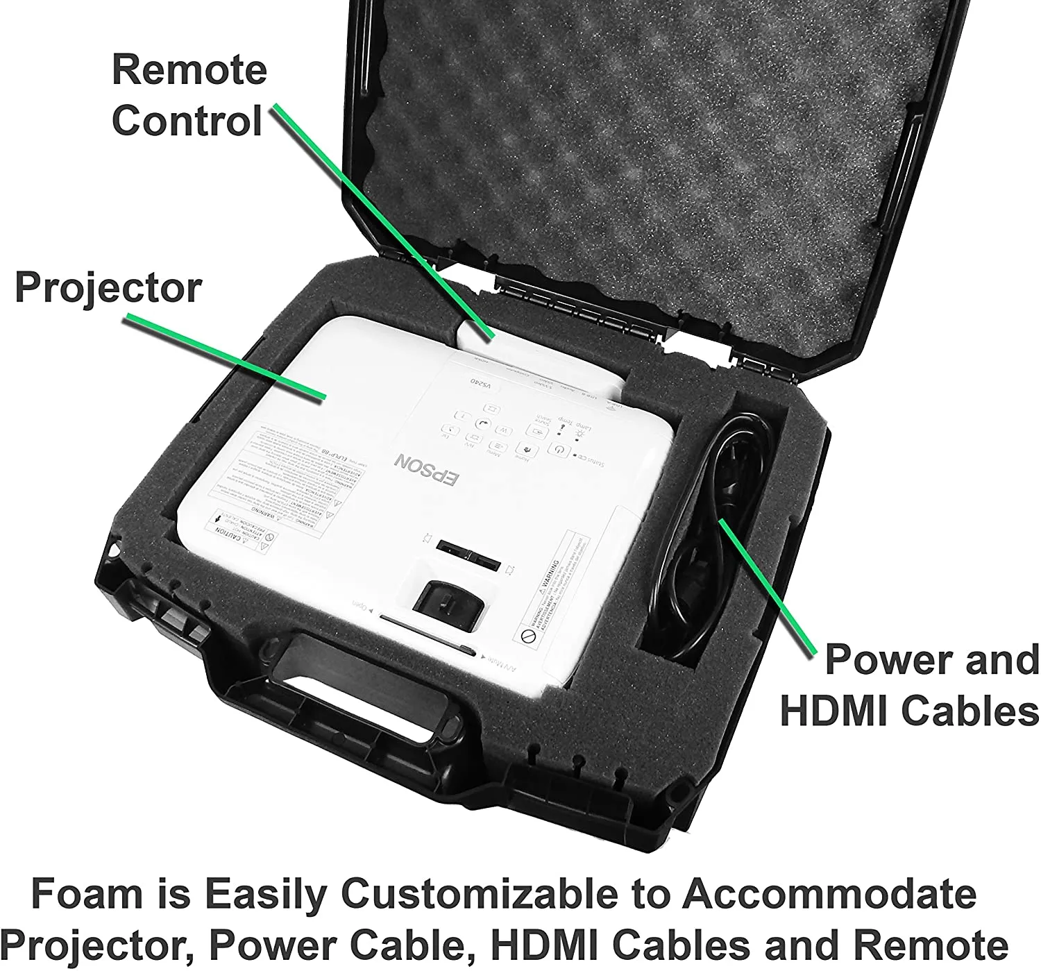 CASEMATIX Video Projector Hard Case with Customizable Foam Compatible with Epson VS240, EX3240, VS345, VS340, VS335W, EX7240 Pro, EX5240 Pro