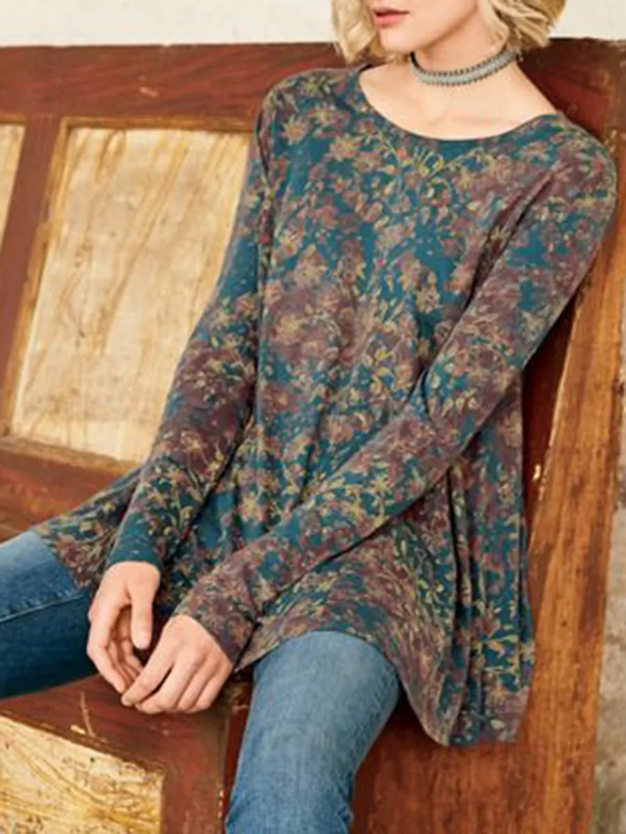 Casual Loose Printed Long-sleeved Top