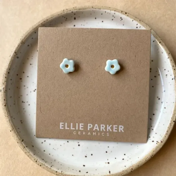 Ceramic Stud Earrings - Sky Blue Flowers