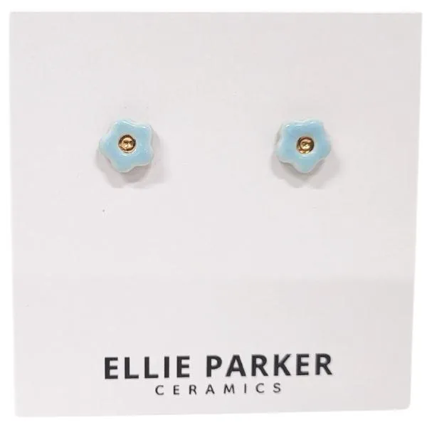 Ceramic Stud Earrings - Sky Blue Flowers