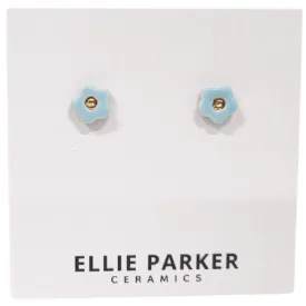 Ceramic Stud Earrings - Sky Blue Flowers