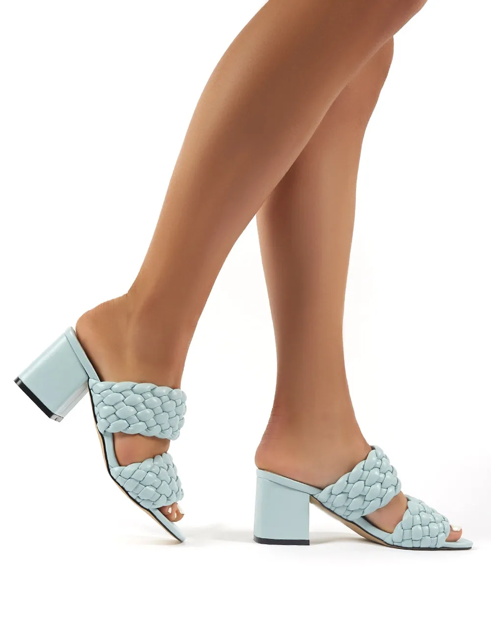 Chelsee Blue PU Block Heeled Mules