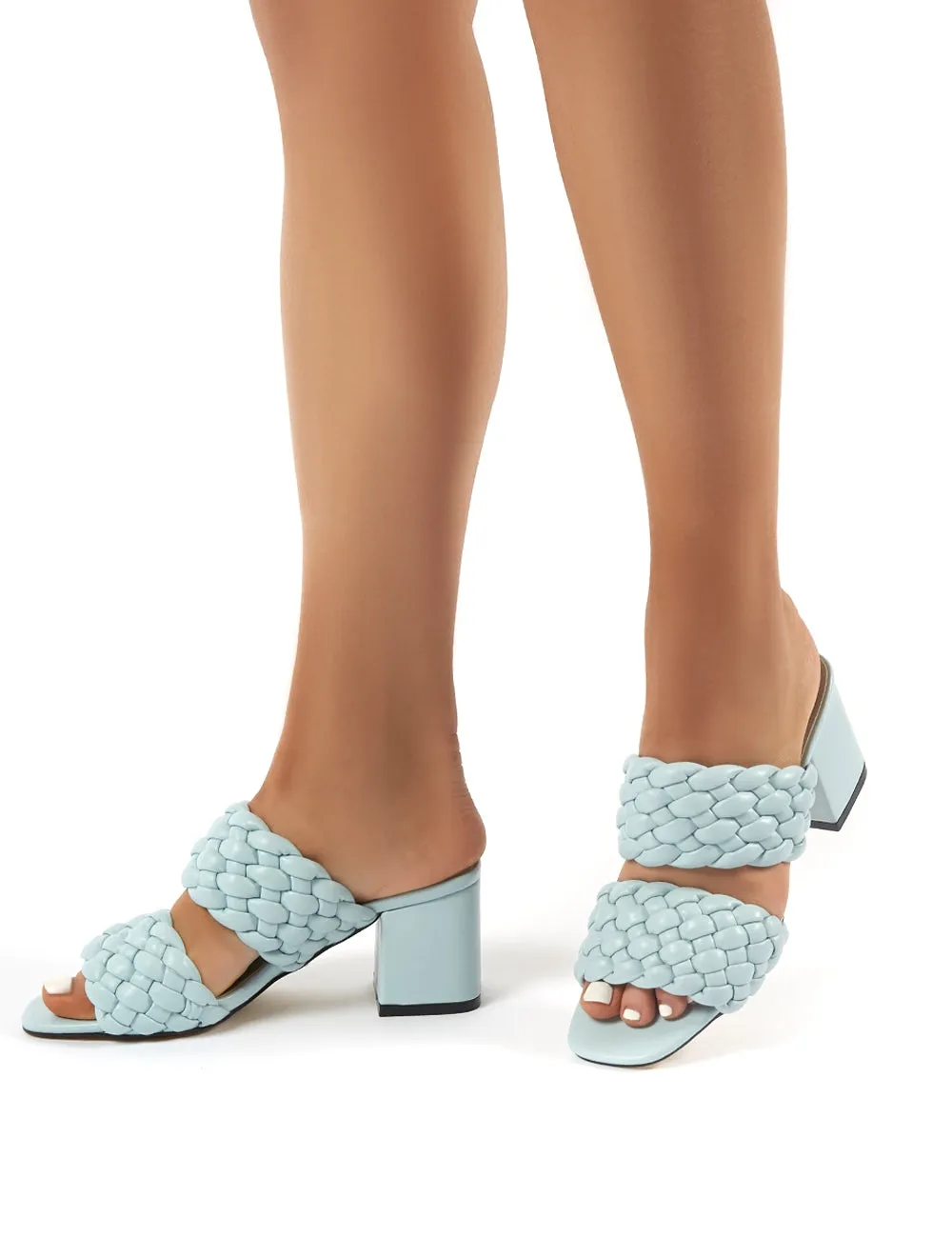 Chelsee Blue PU Block Heeled Mules