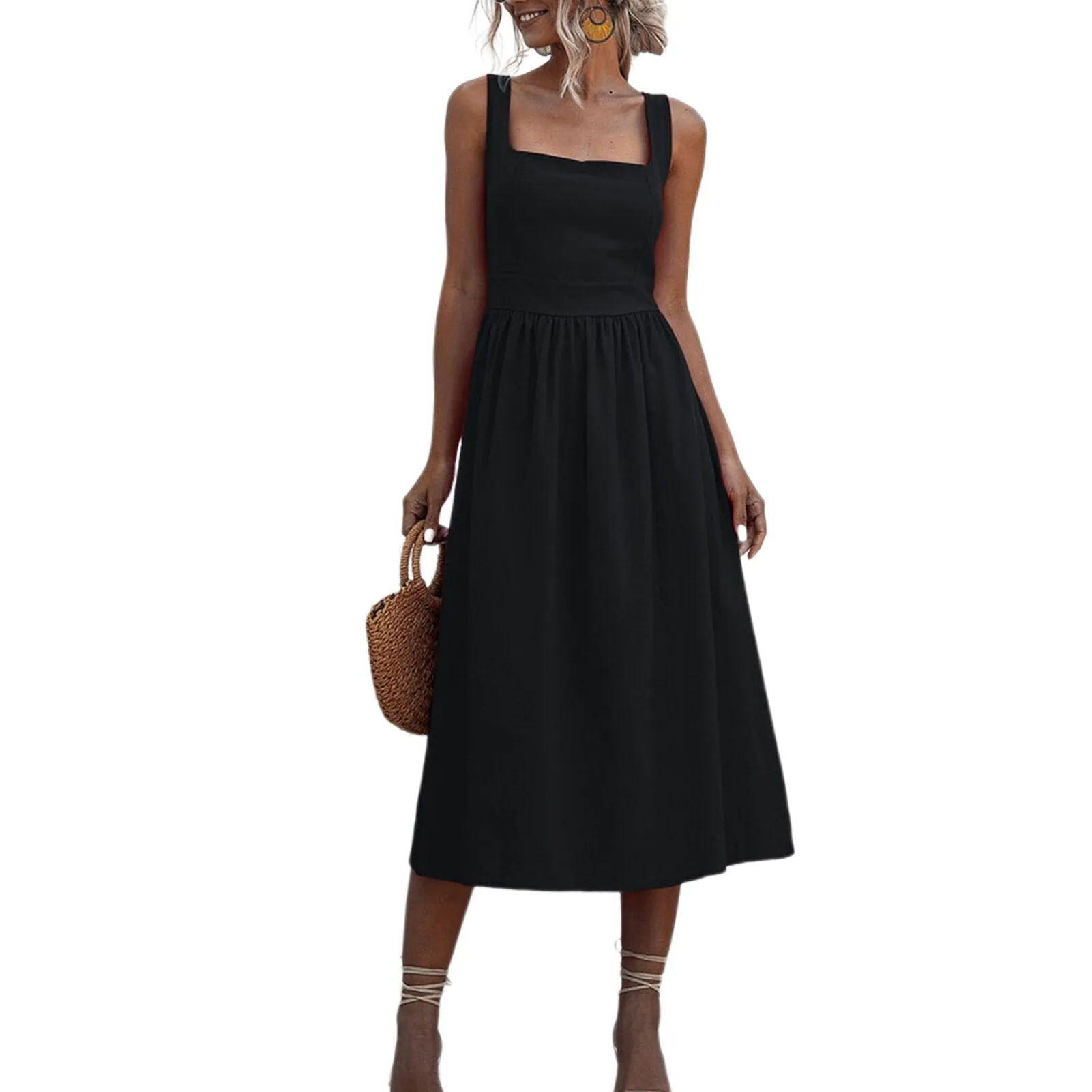 Chic High Waist Sleeveless Midi Dress