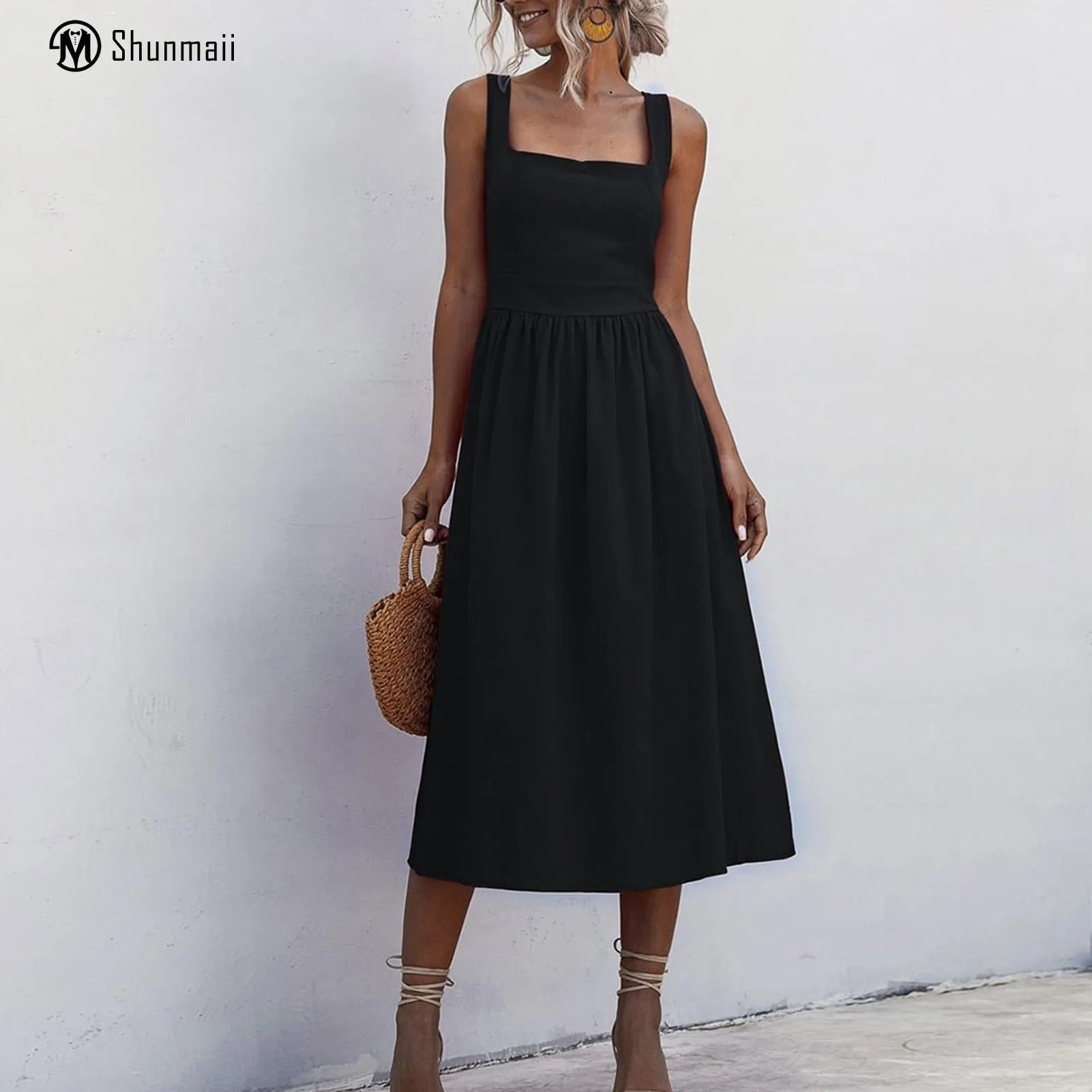 Chic High Waist Sleeveless Midi Dress