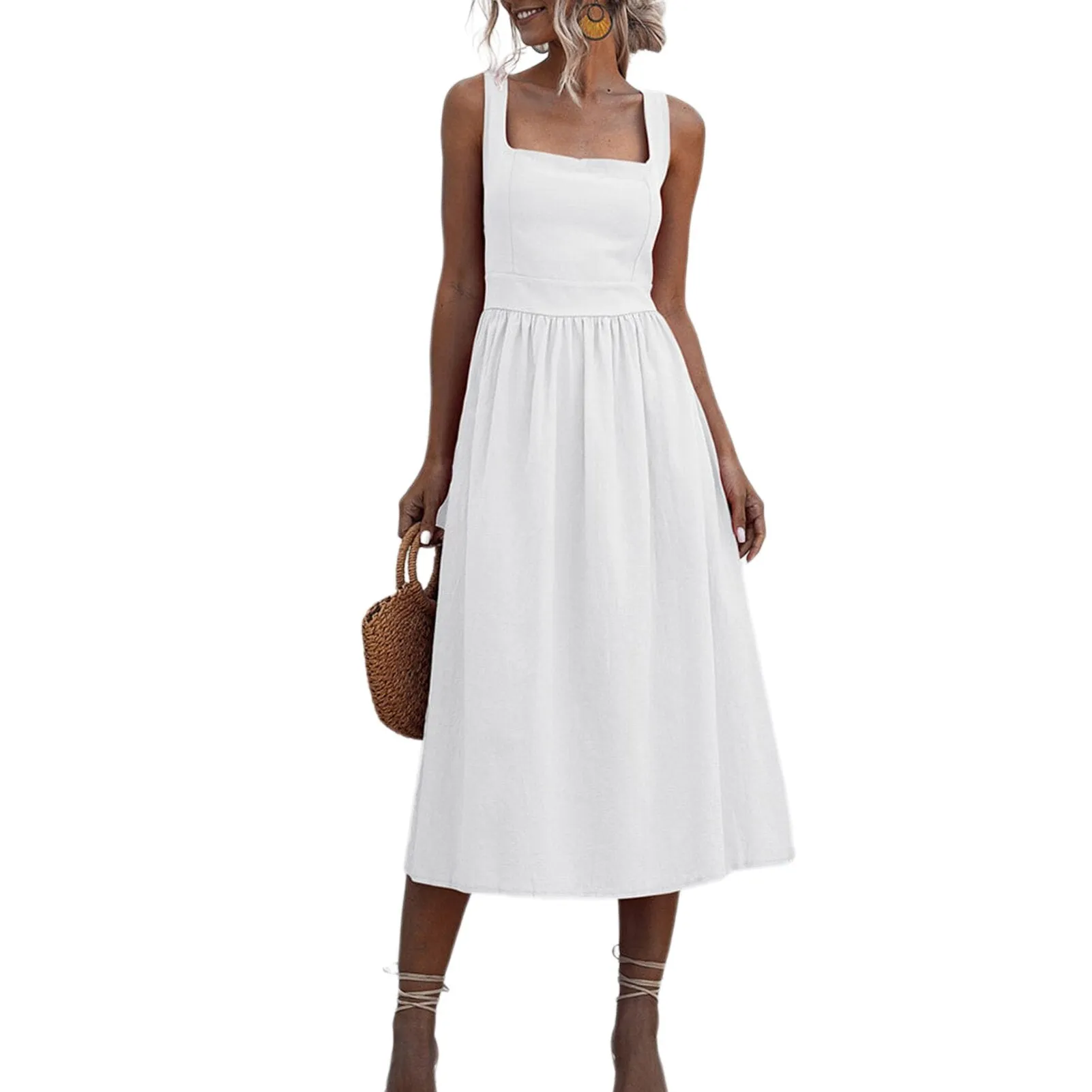 Chic High Waist Sleeveless Midi Dress