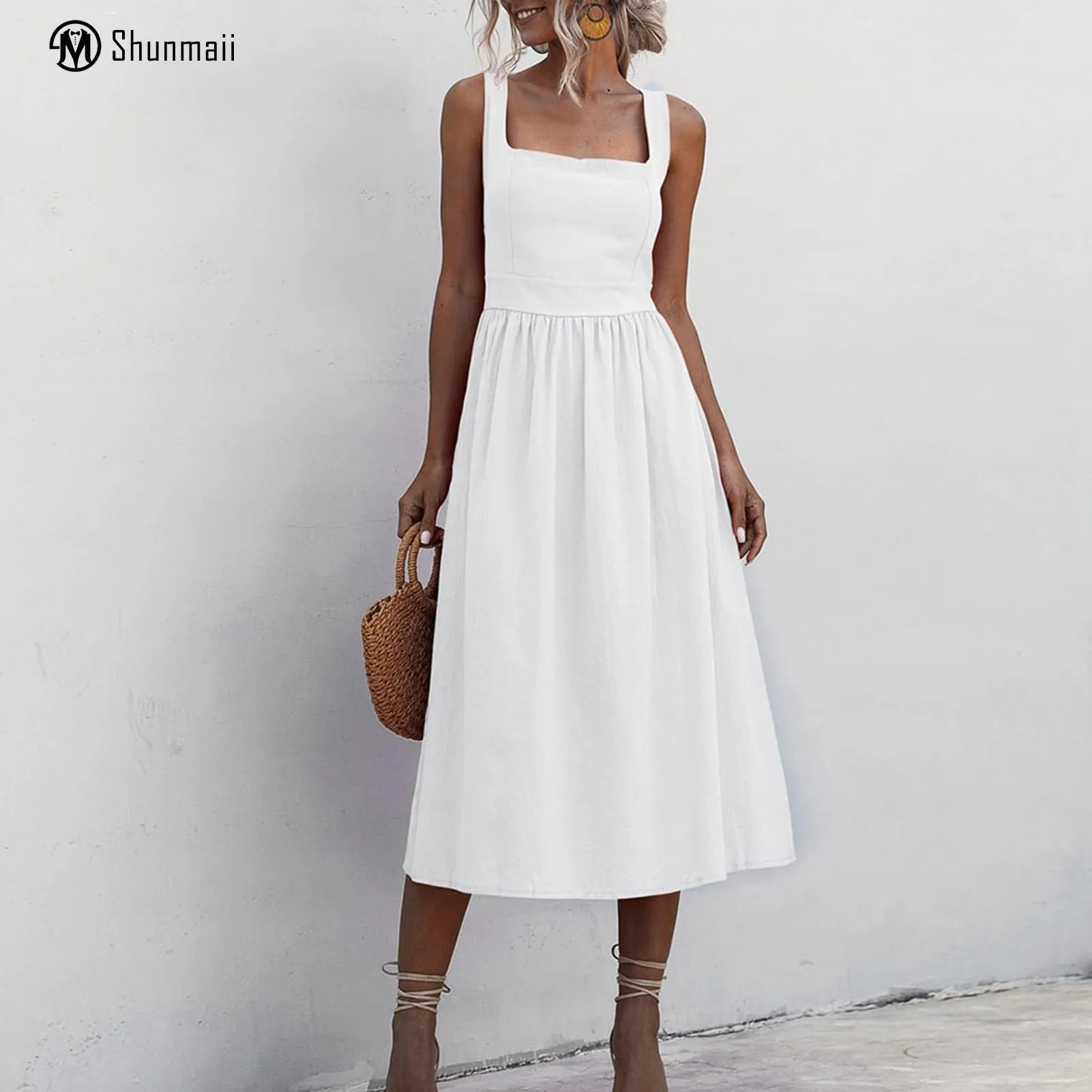 Chic High Waist Sleeveless Midi Dress