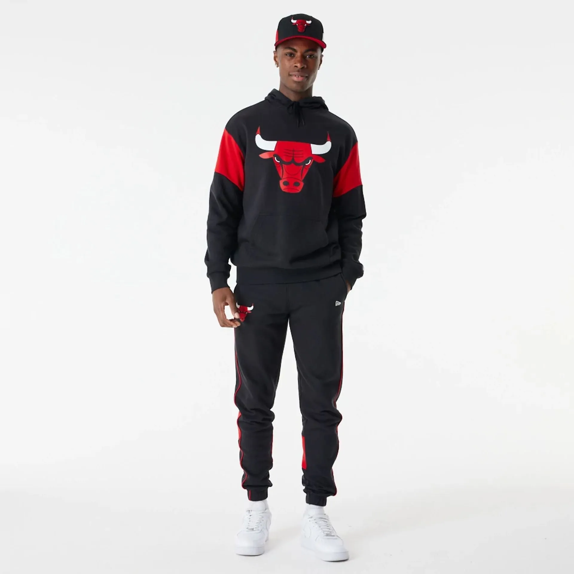 Chicago Bulls NBA Colour Block Black Oversized Hoodie