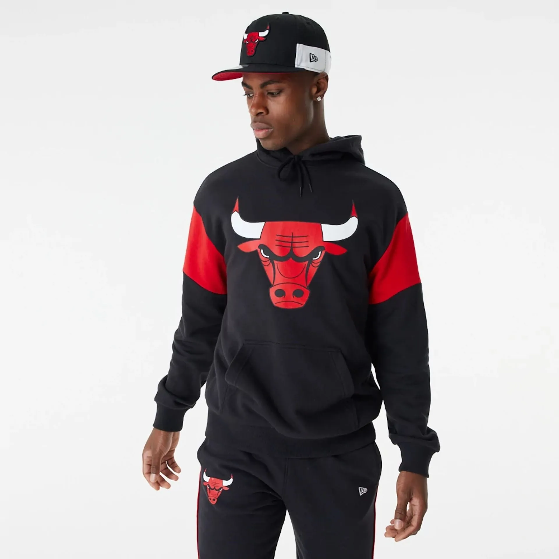 Chicago Bulls NBA Colour Block Black Oversized Hoodie