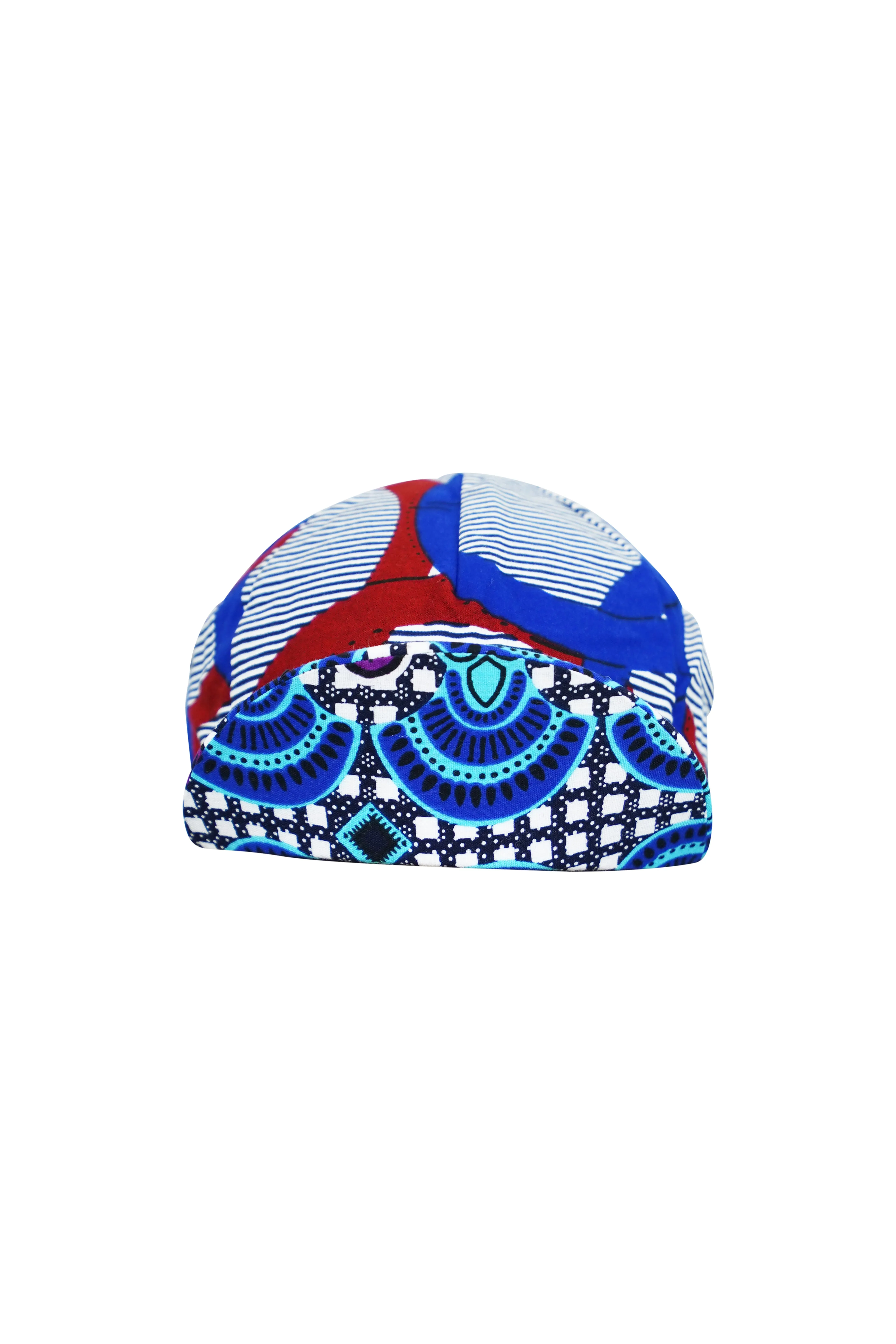 Colorful cycling cap - Blue and Red African Ankara Wax Cotton Print - 2