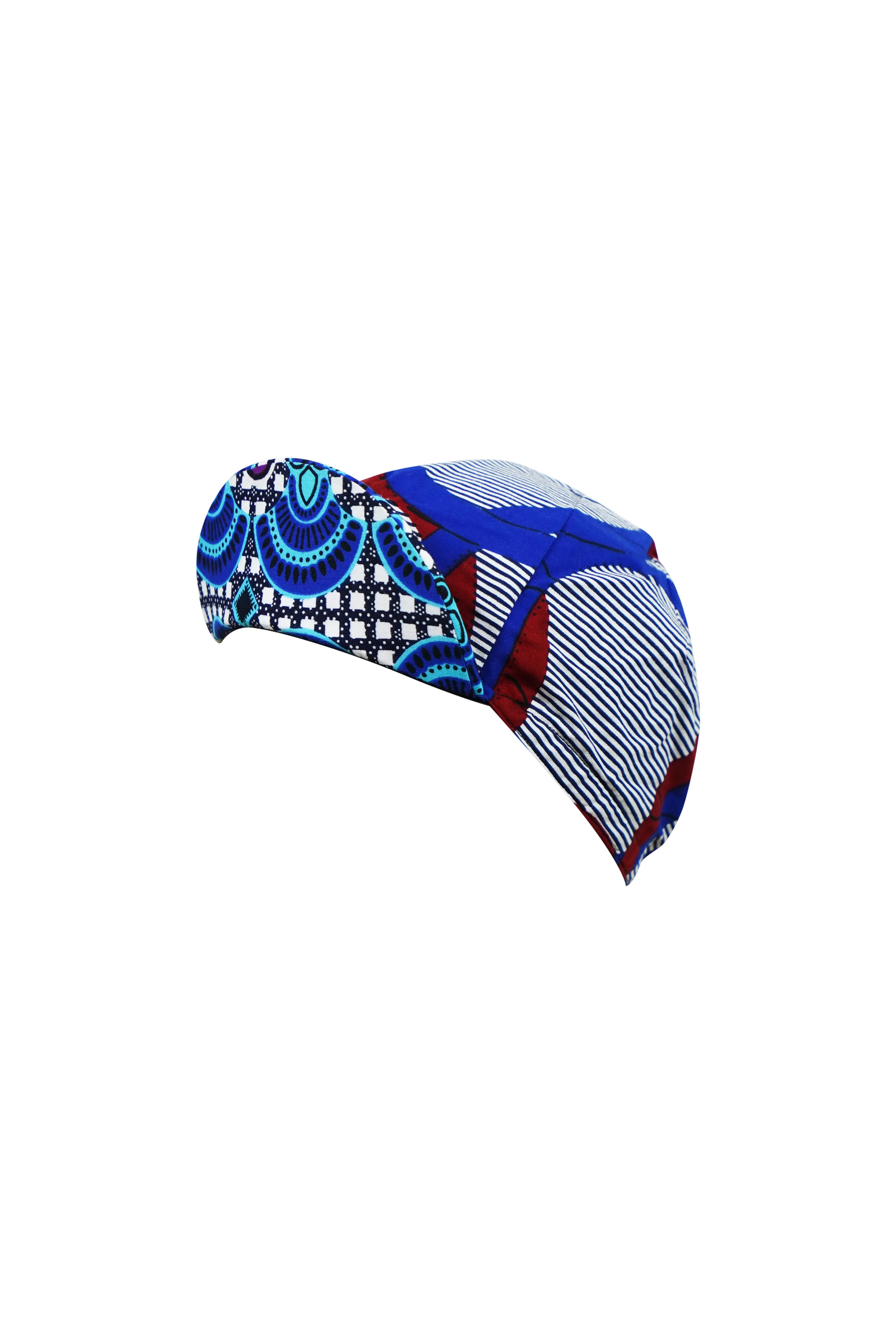 Colorful cycling cap - Blue and Red African Ankara Wax Cotton Print - 2