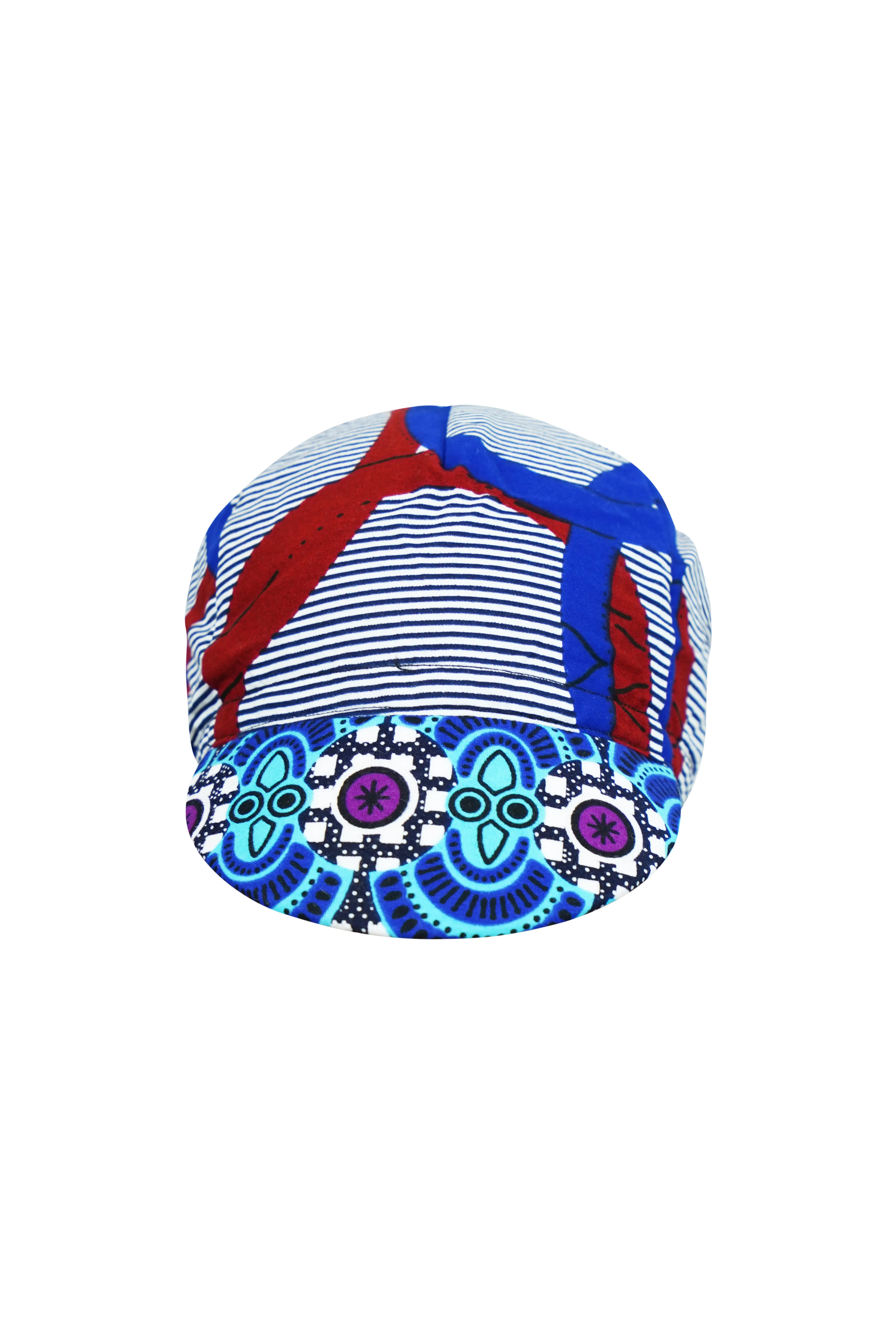 Colorful cycling cap - Blue and Red African Ankara Wax Cotton Print - 2