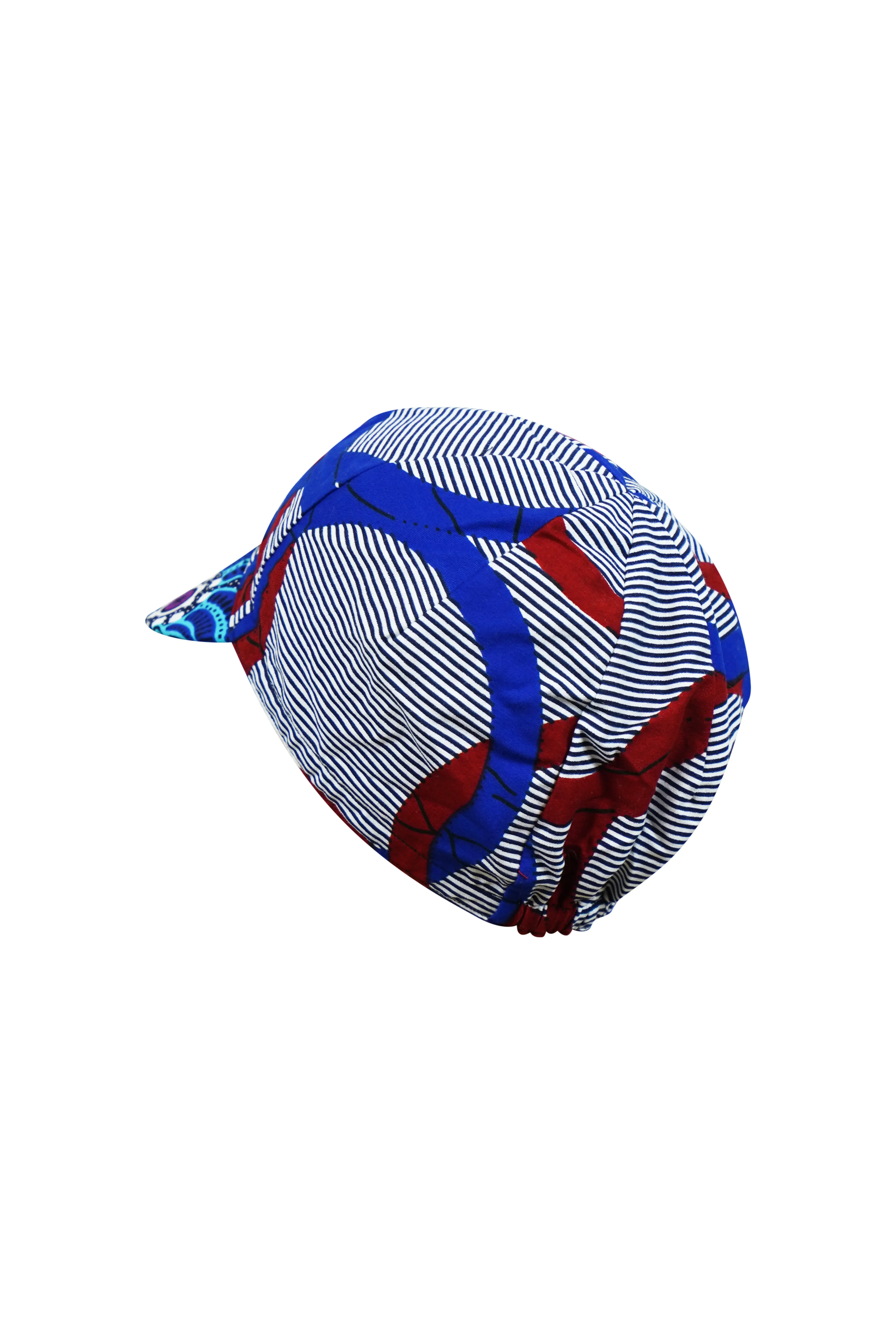 Colorful cycling cap - Blue and Red African Ankara Wax Cotton Print - 2