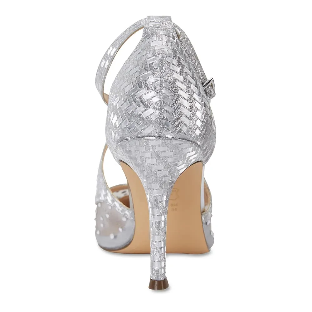 Conetta Heel in Silver Glitter Satin