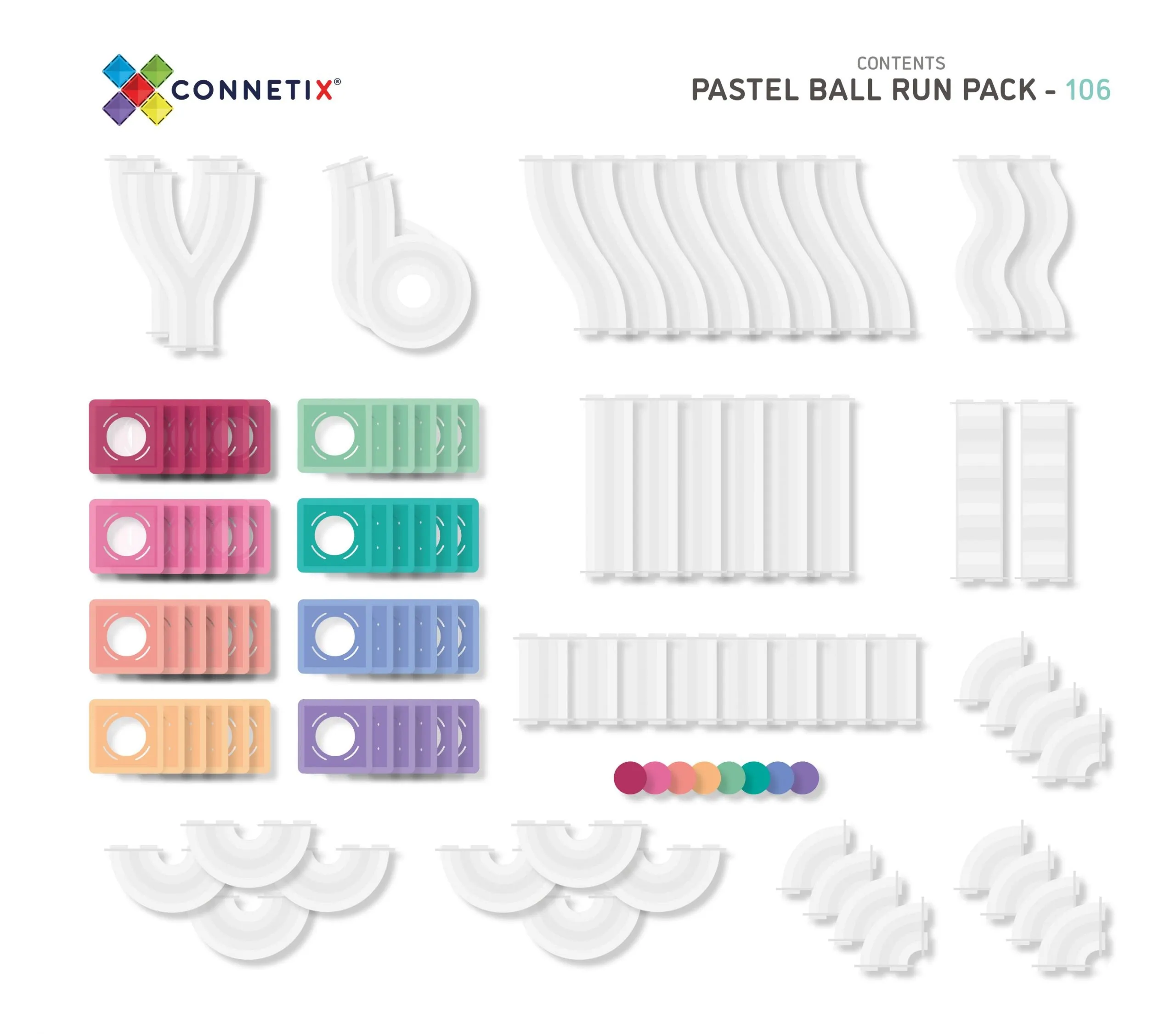 Connetix Tiles - 106 Piece Ball Run Pack - Pastel