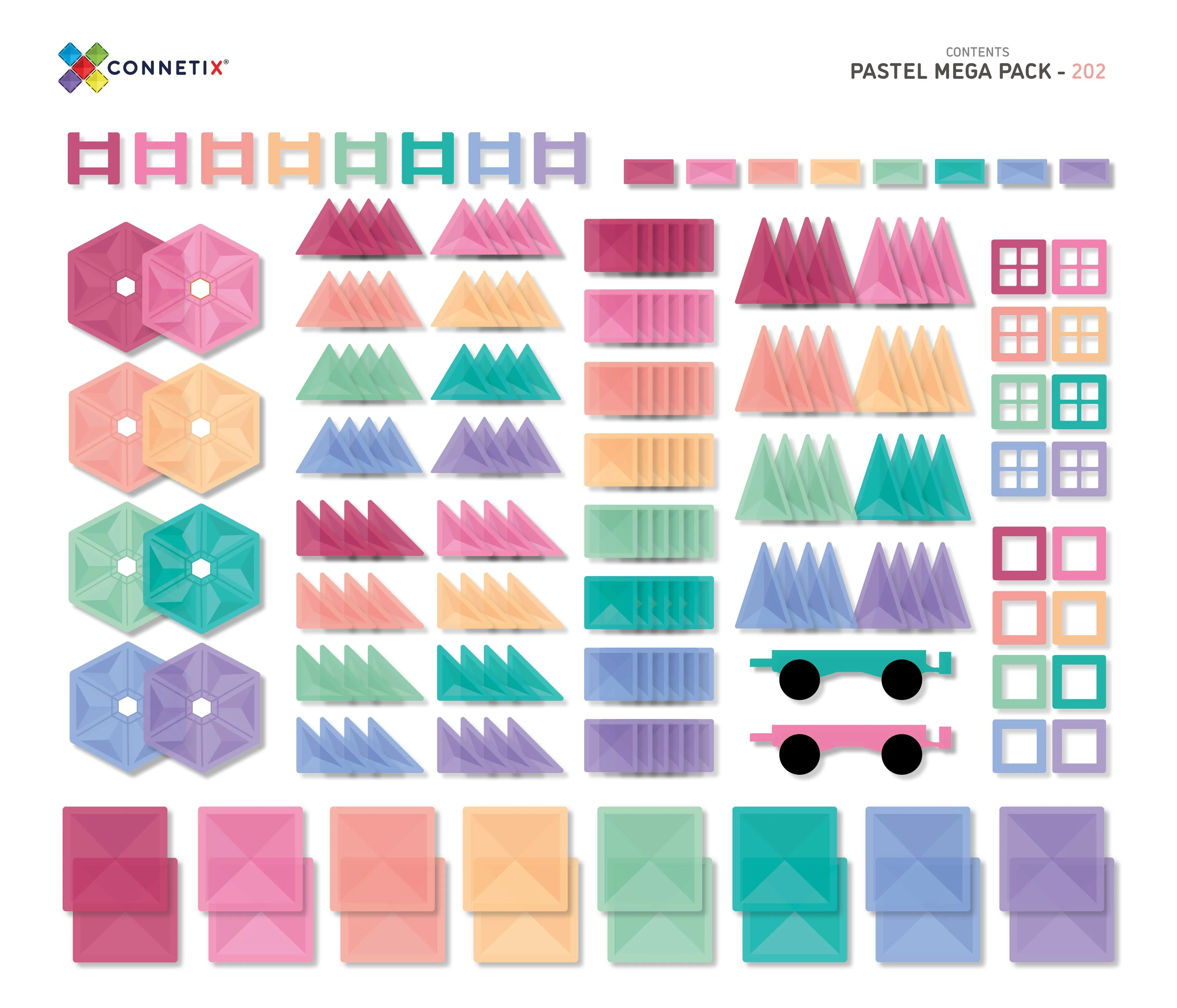 Connetix Tiles - 202 Piece Mega Pack - Pastel