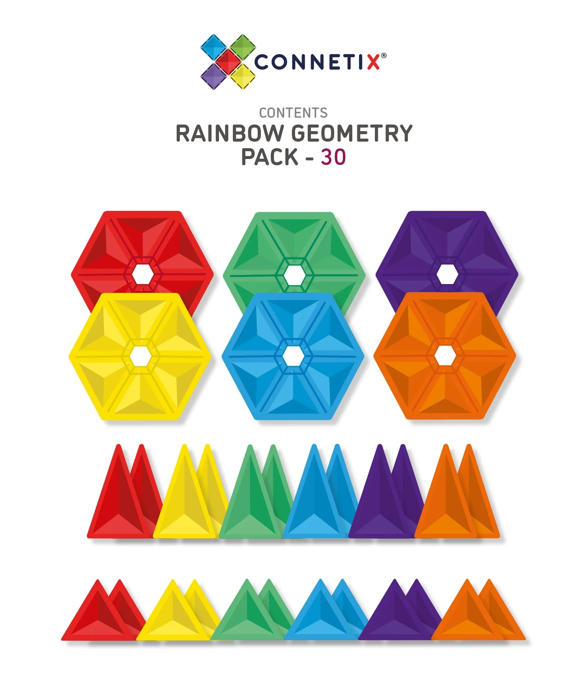 Connetix Tiles - 30 Piece Geometry Pack - Rainbow