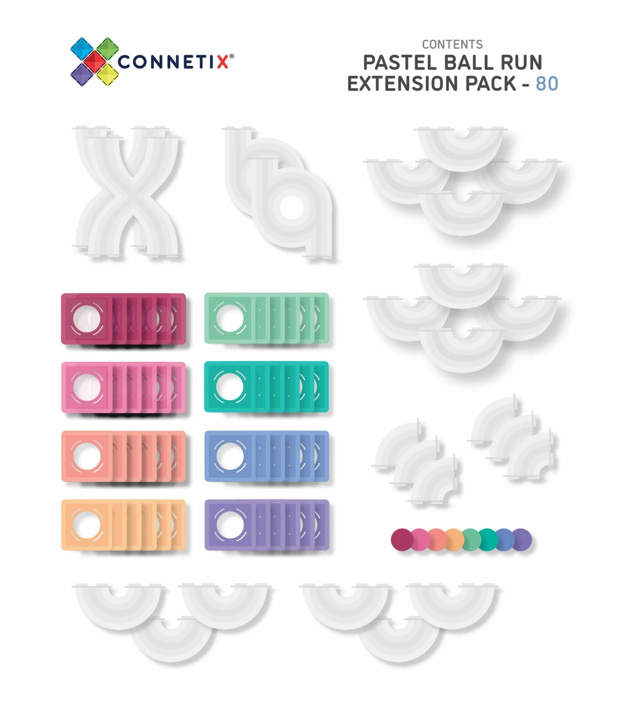 Connetix Tiles - 80 pc Ball Run Expansion Pack - Pastel