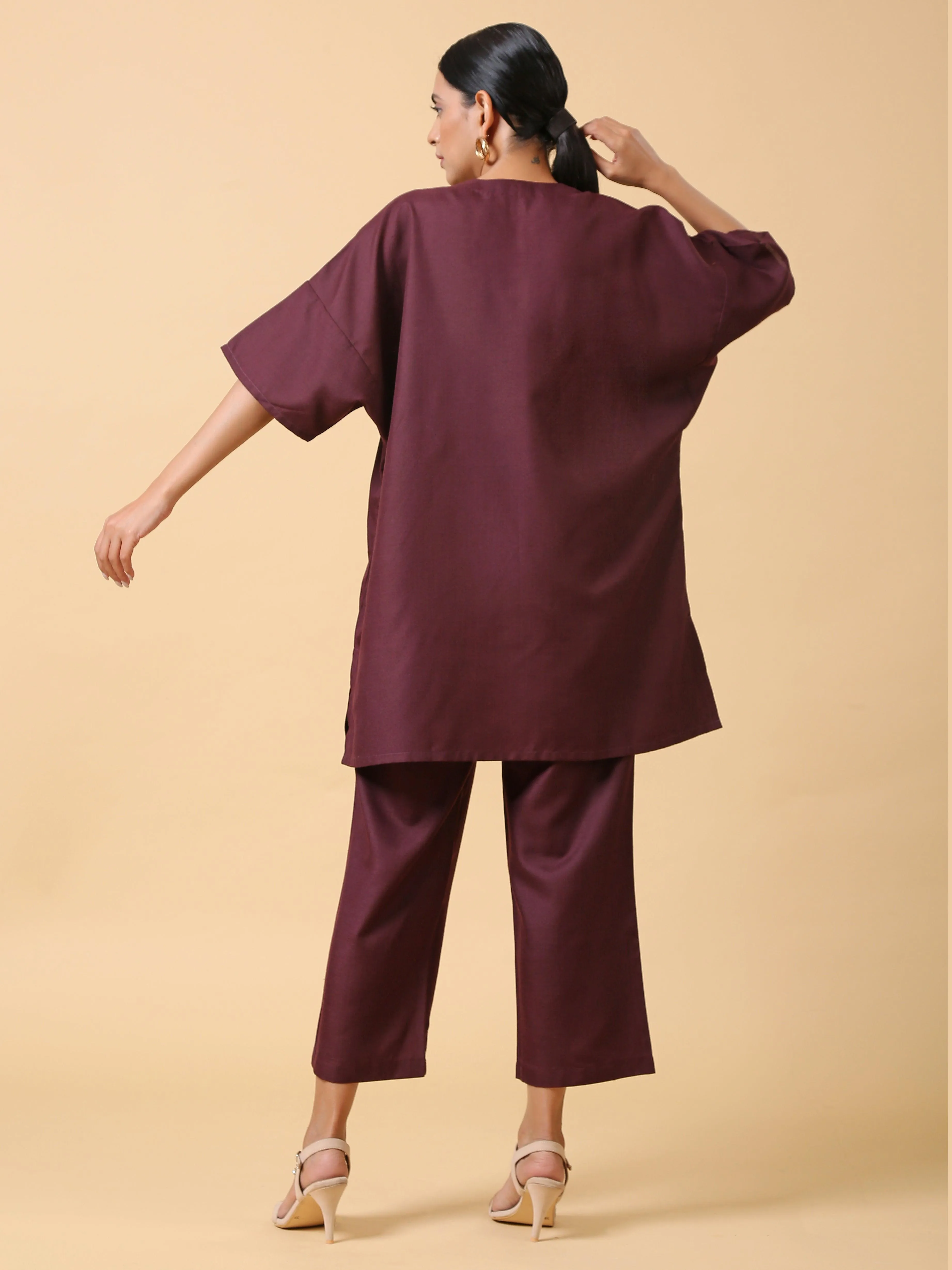 Cotton Linen Purple Boxy Fit Co-Ord Set