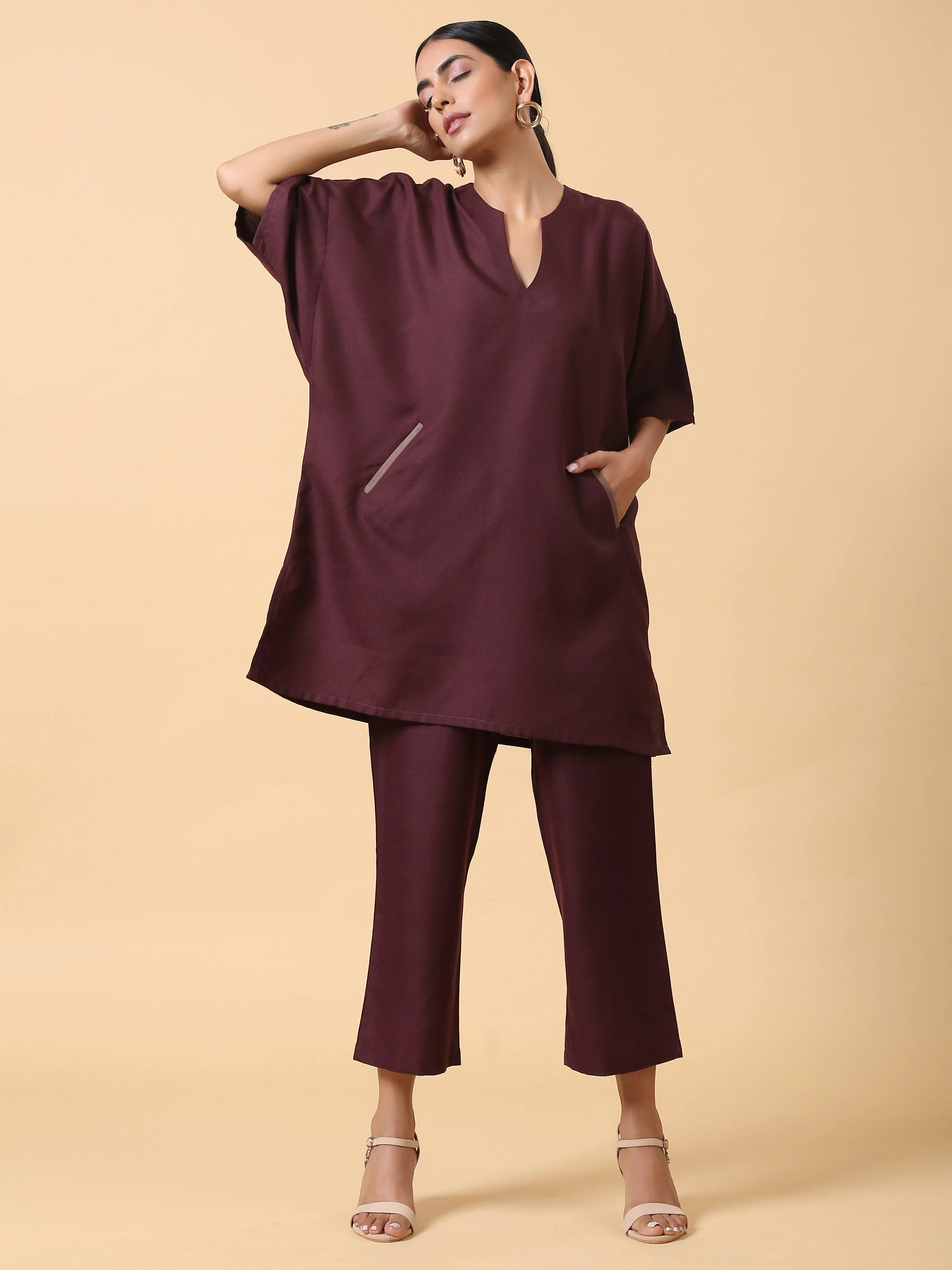 Cotton Linen Purple Boxy Fit Co-Ord Set