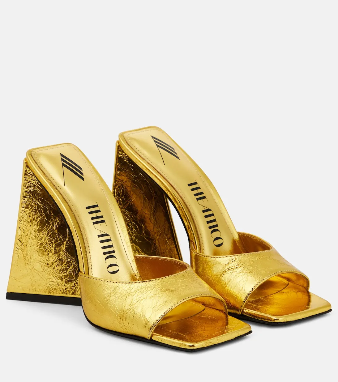 Devon The Attico Laminated Leather Mules, Gold