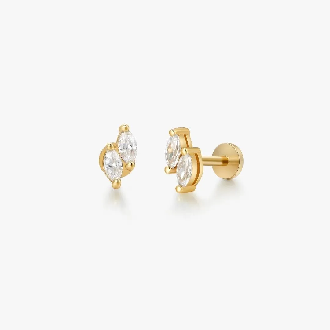 Duo Gem Threadless Flat Back Stud