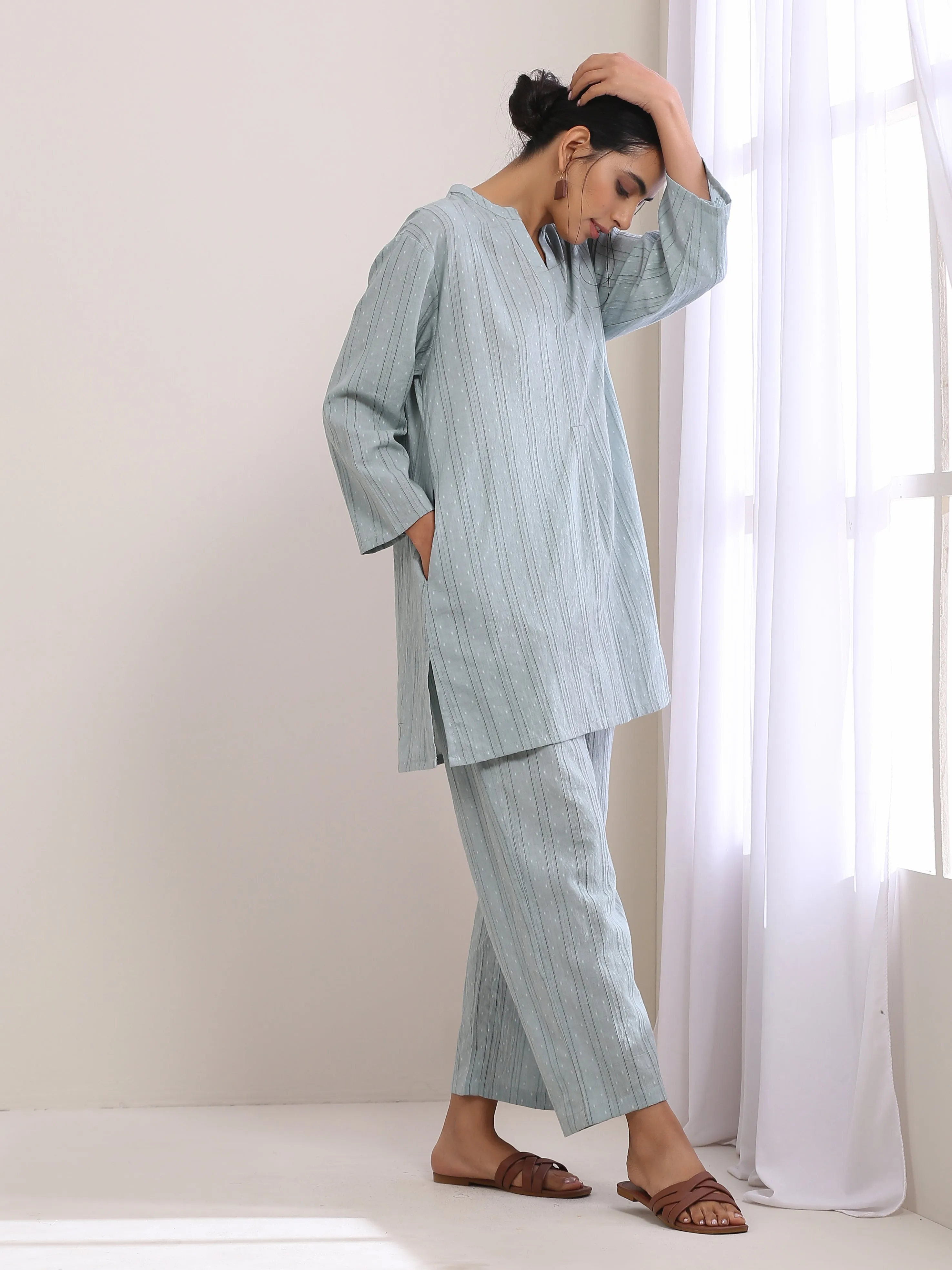 Eggshell Blue Dobby Relaxed Fit Co-Ord Set