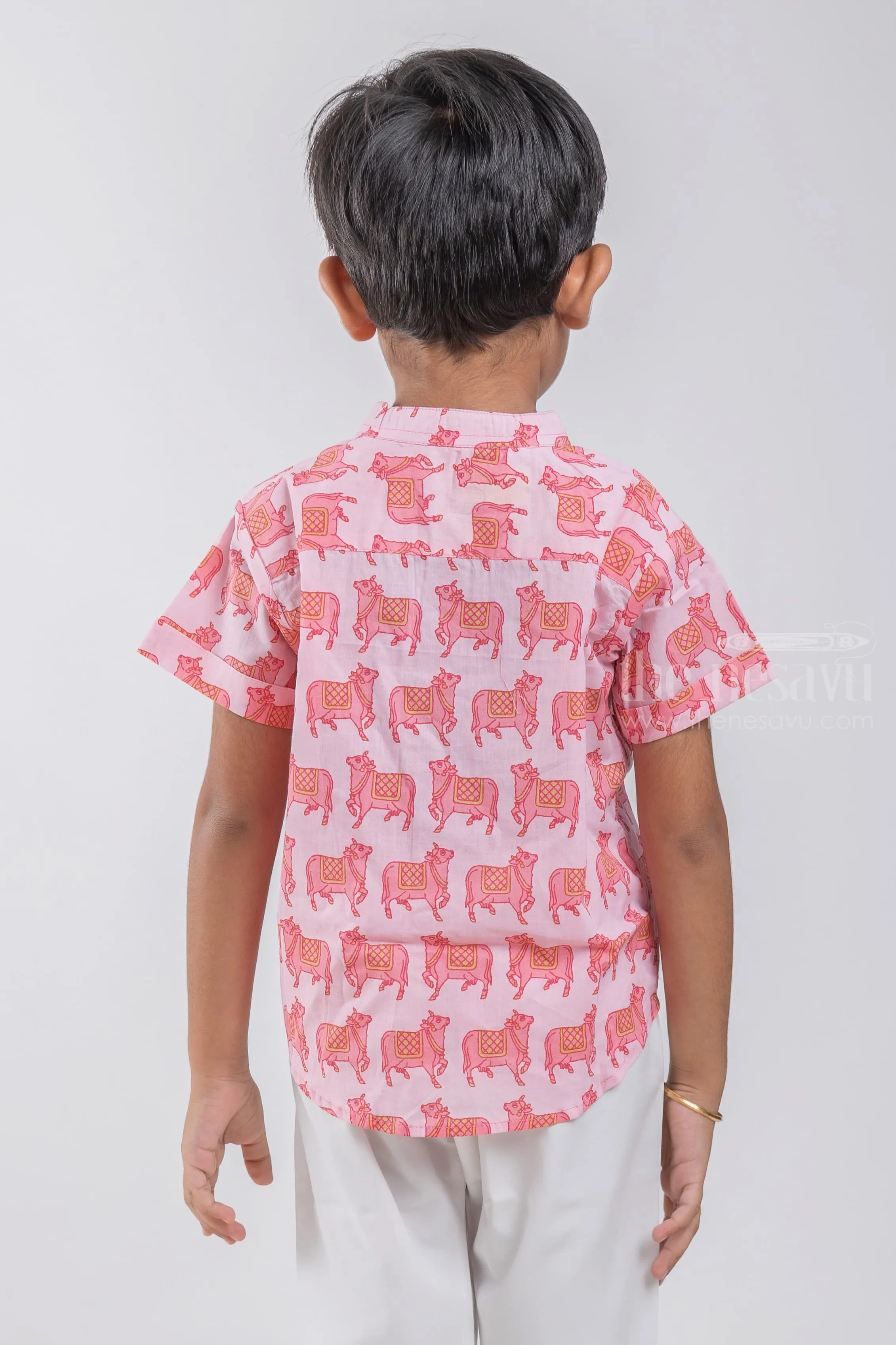 Elegant Boys' Shirt with Pichwai Cow Print | Cotton | Nesavu | Symbolize Prosperity and Serenity