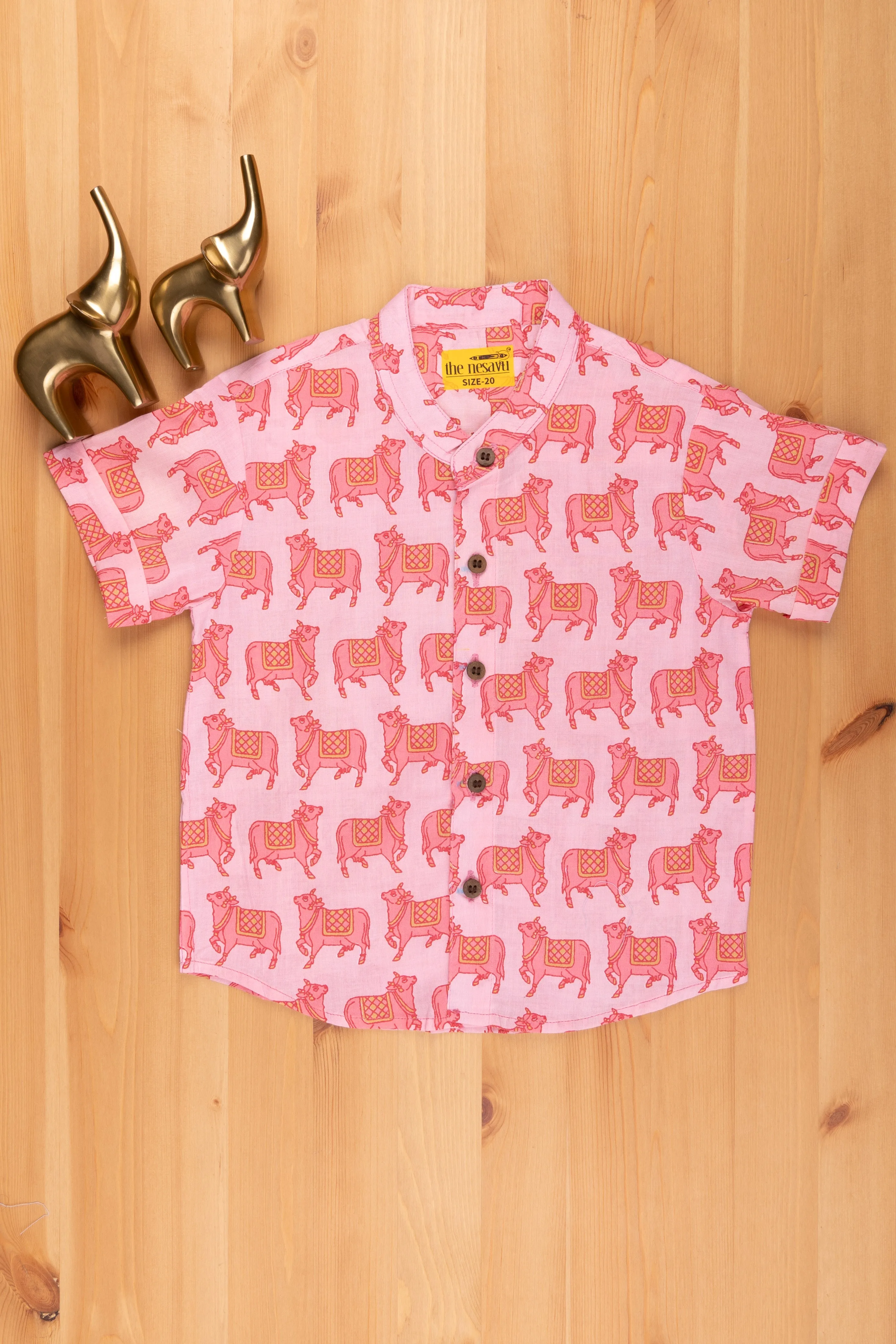 Elegant Boys' Shirt with Pichwai Cow Print | Cotton | Nesavu | Symbolize Prosperity and Serenity