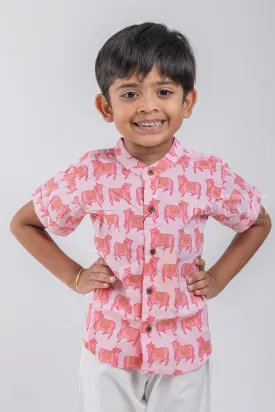 Elegant Boys' Shirt with Pichwai Cow Print | Cotton | Nesavu | Symbolize Prosperity and Serenity