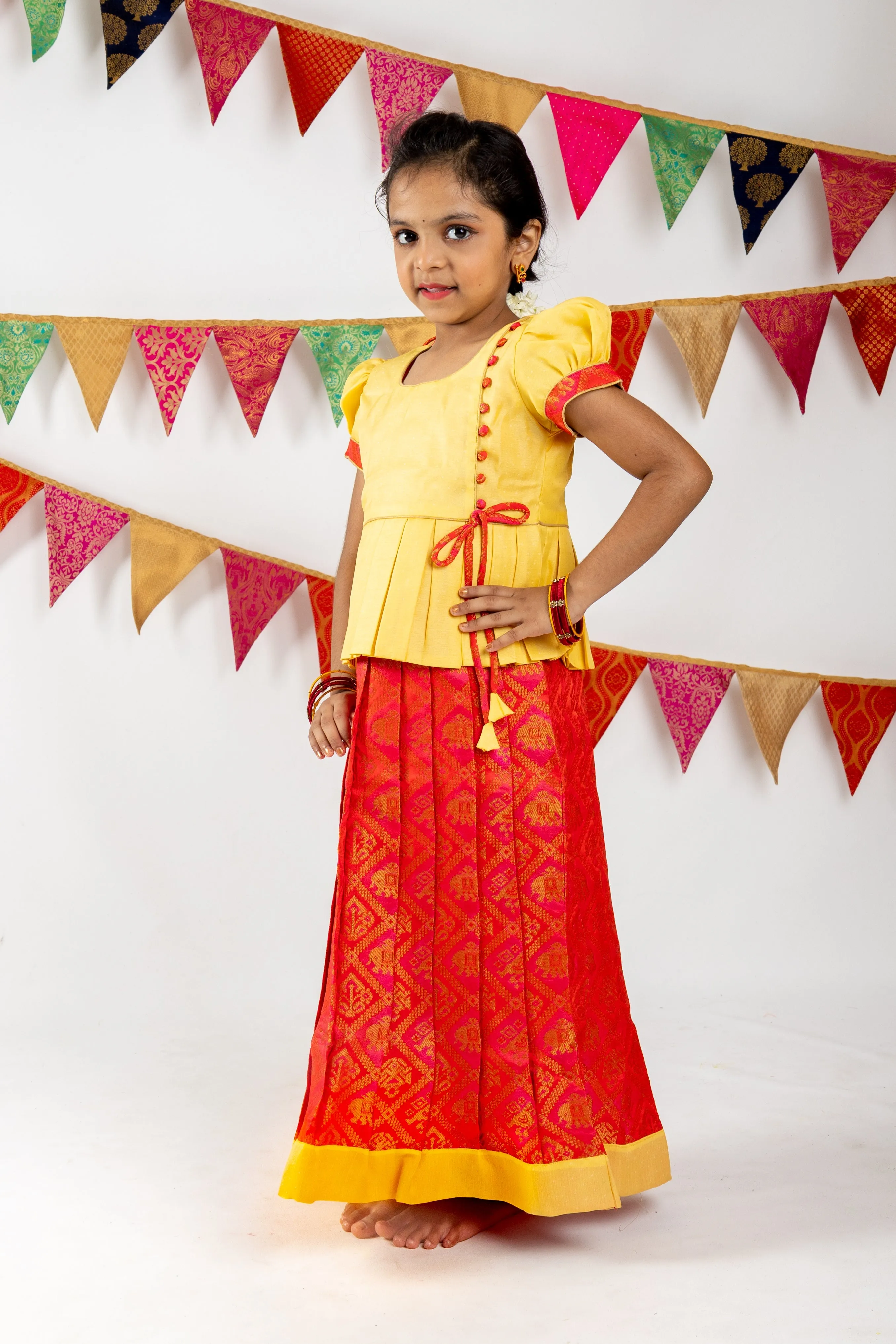 Elegant Double Shaded Silk Skirt With Latest Designer Blouse For Girls