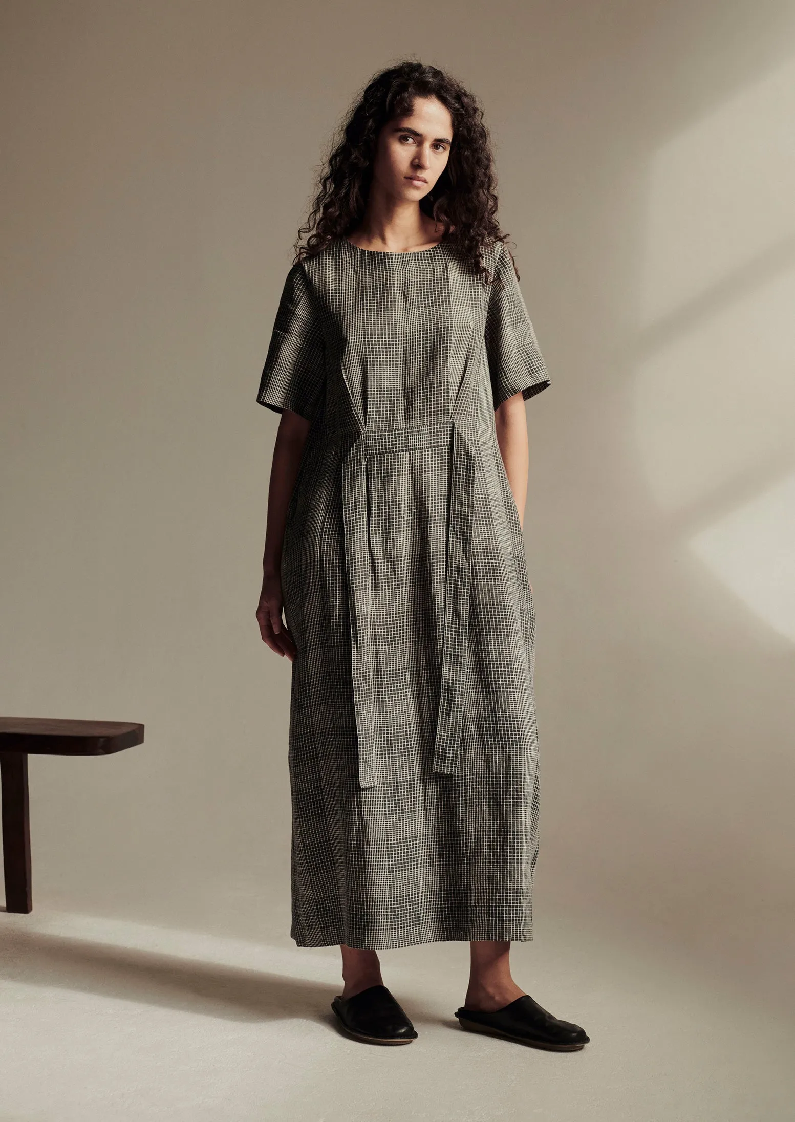 Etched Check Linen Dress | Slate