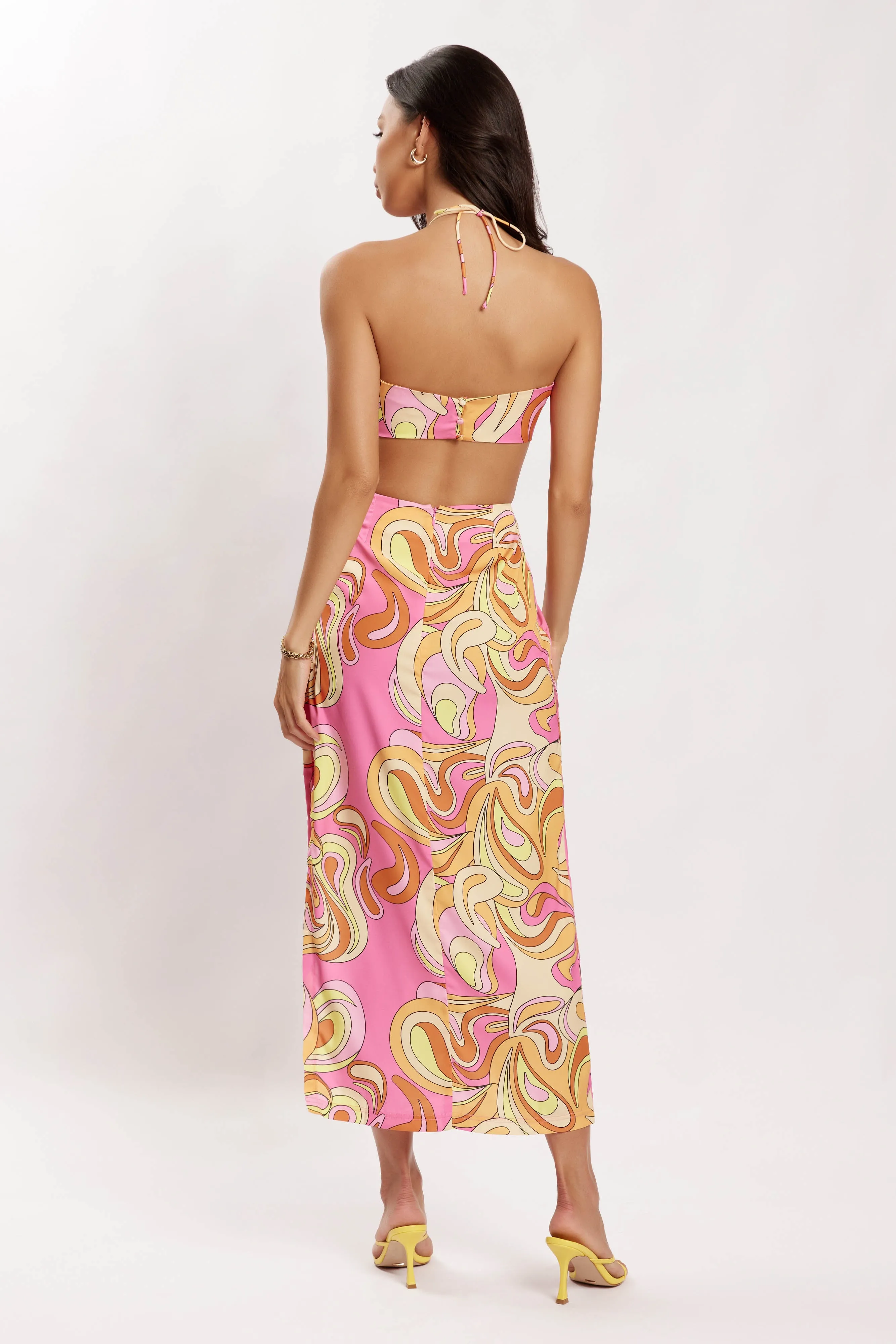 Frankie Two Tone Satin Maxi Skirt - Psychedelic Print