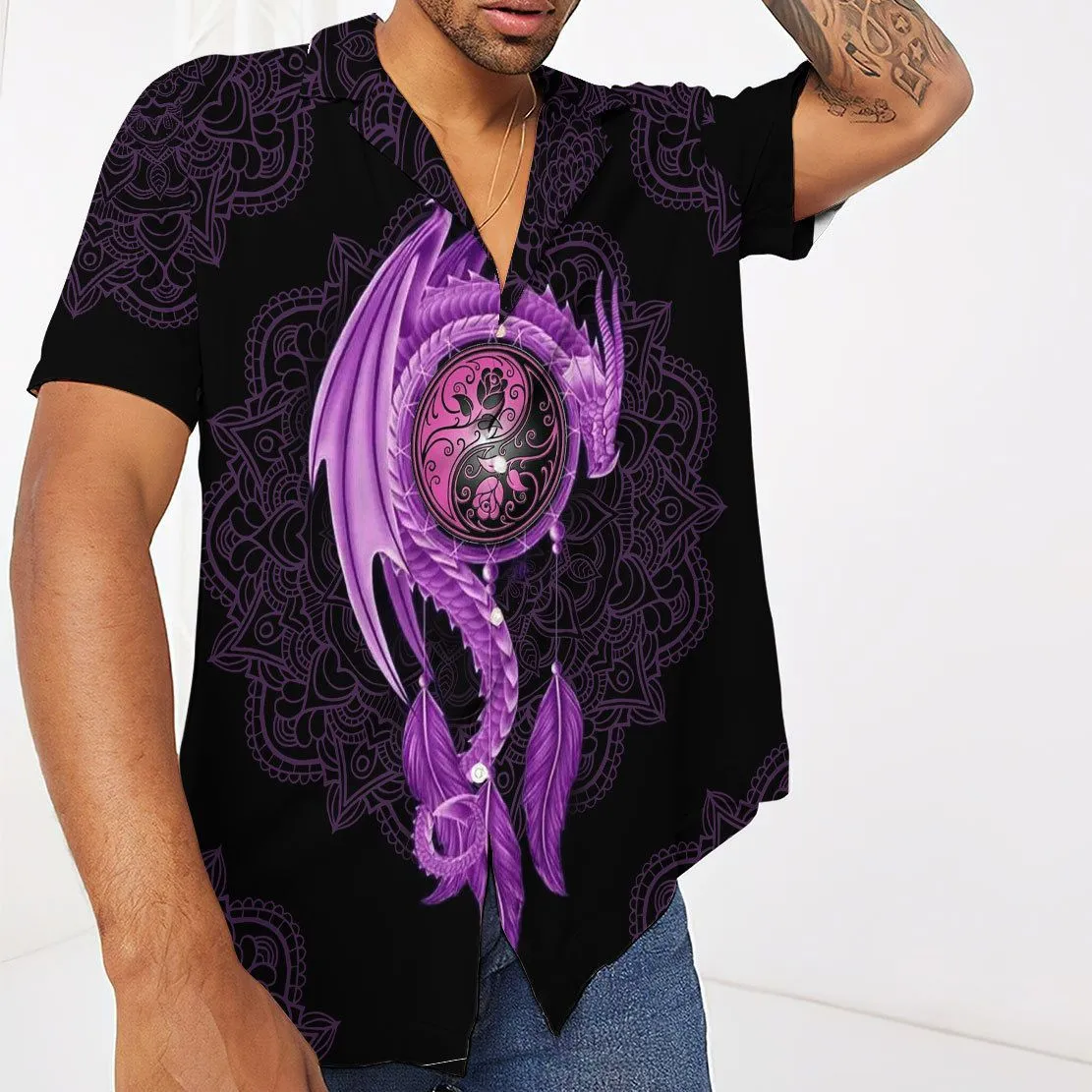 Gearhuman 3D Mandala Purple Dragon Hawaii Shirt