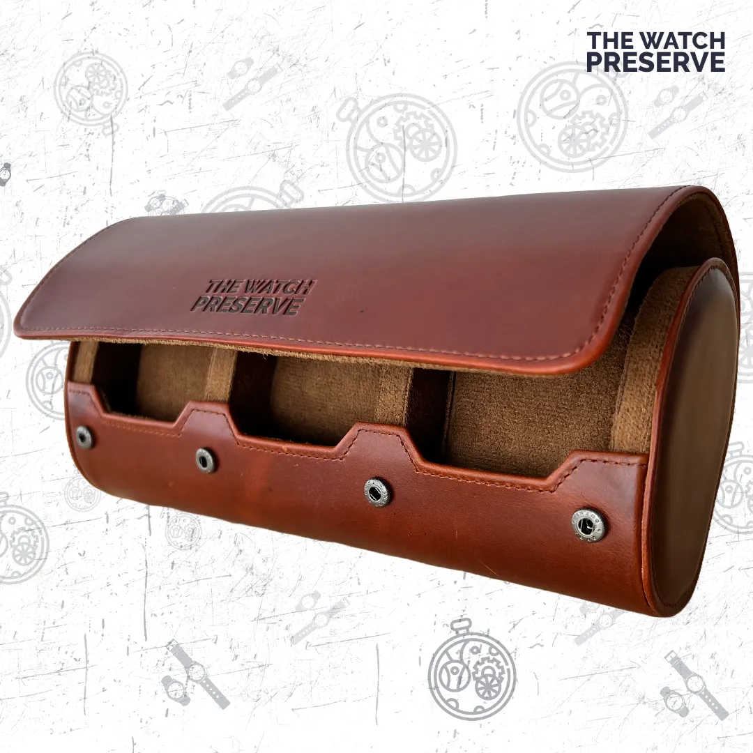 Genuine Leather Watch Roll - 3 Watch Travel Case