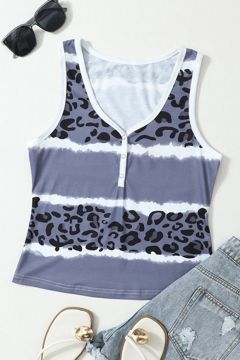 Gray Tie Dye Leopard Patchwork Short Sleeve Top