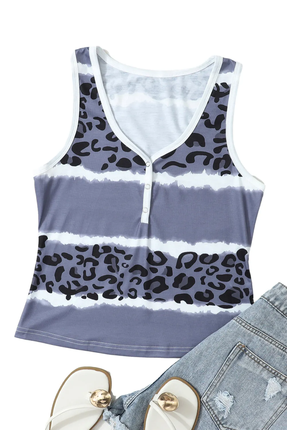 Gray Tie Dye Leopard Patchwork Short Sleeve Top